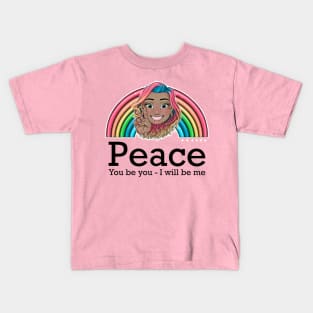 rainbow Reva Prisma peace sign emoji (black text) Kids T-Shirt